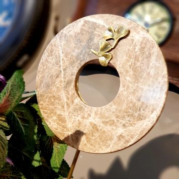 Kahve Rengi  Mermer Obje Pirinç Gövde 34cm