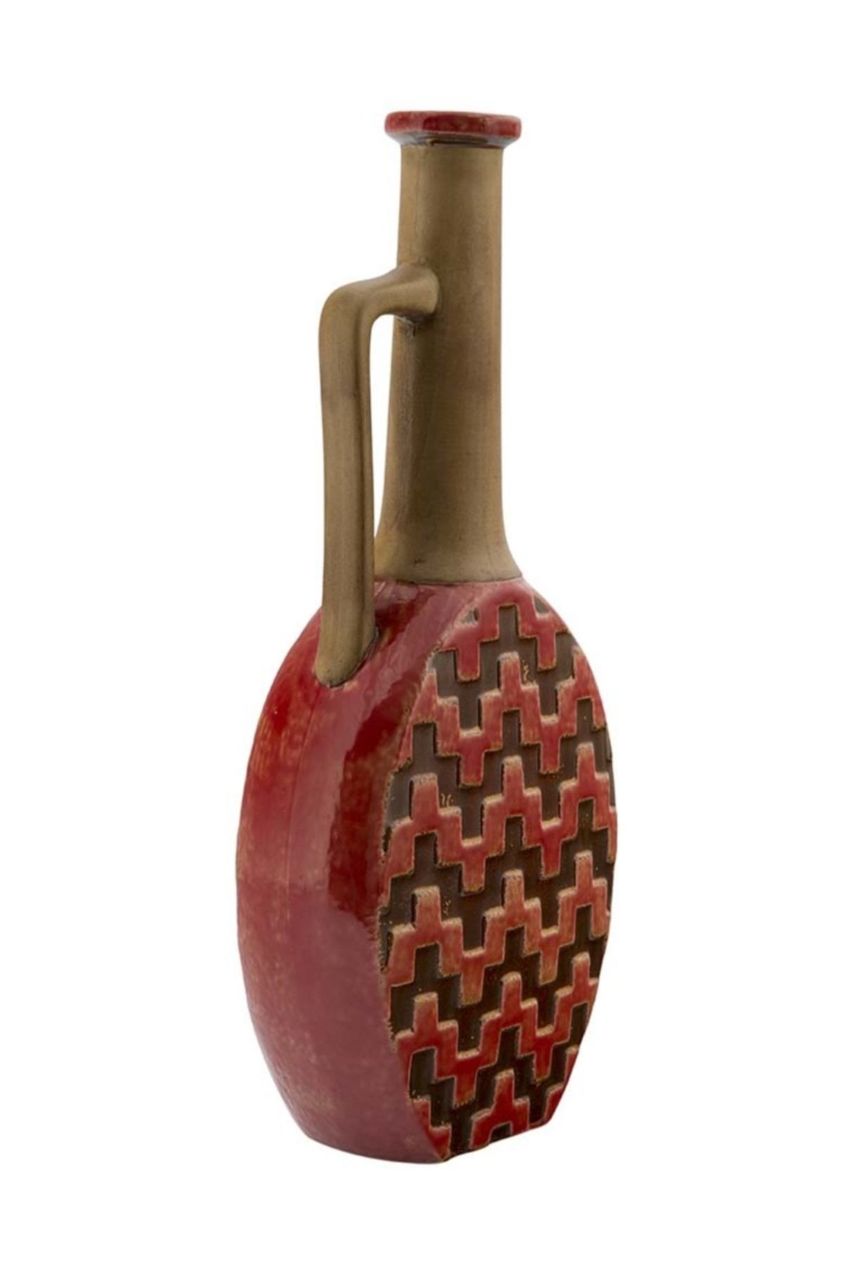 Seramik Sürahi Kulplu Vazo Kırmızı
