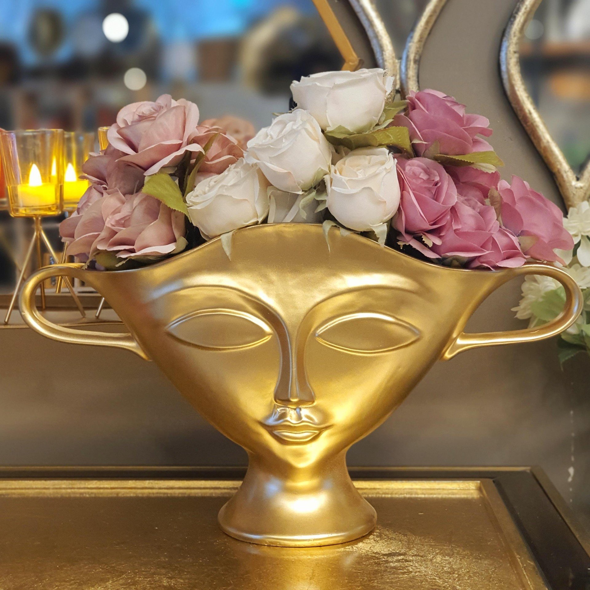 Altın Renk Konik Face Vazo 49cm