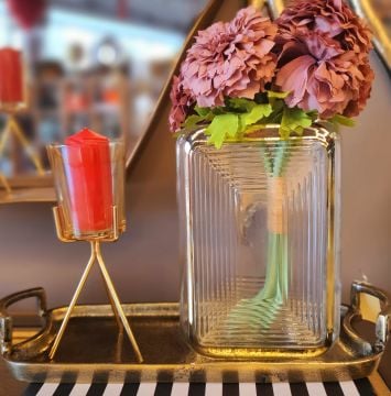 Goldy Dikdörtgen Cam Vazo 20cm