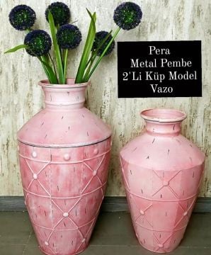 Pera Metal Pembe 2'Li Küp Model Vazo