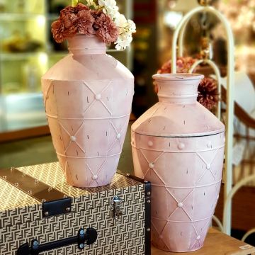 Pera Metal Pembe 2'Li Küp Model Vazo