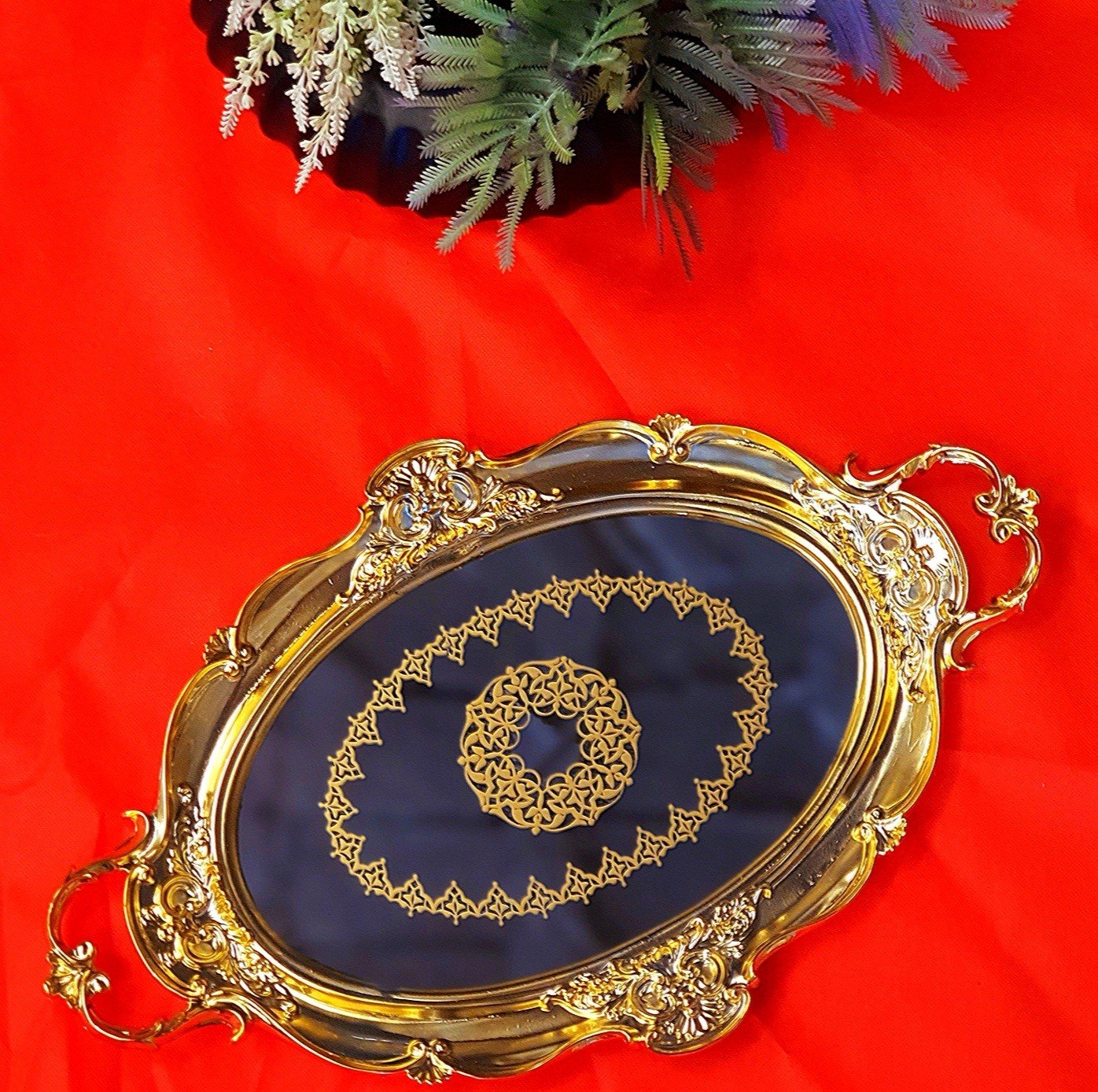 Elyasa Aynalı Tepsi Altın 52x32cm