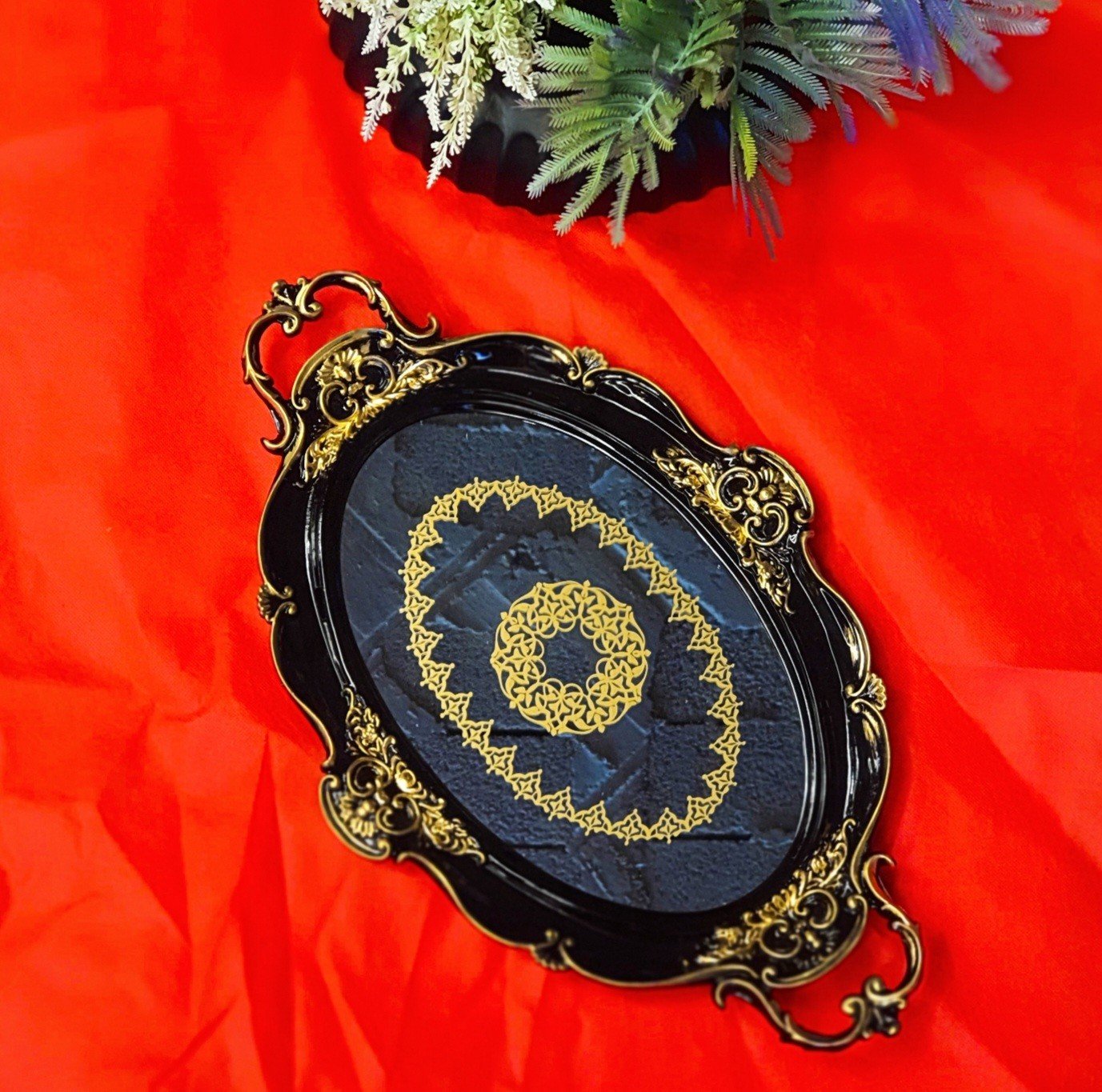 Elyasa Aynalı Tepsi Siyah 52x32cm