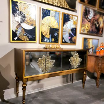 Mercan Gold-Ceviz Mini Camlı Konsol