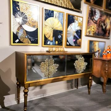 Mercan Gold-Ceviz Mini Camlı Konsol