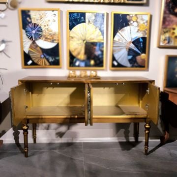 Mercan Gold-Ceviz Mini Camlı Konsol