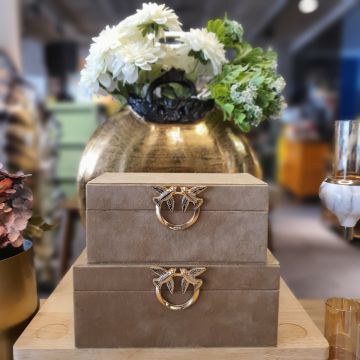 2'Li Obje süet Kutu Kuş Detaylı