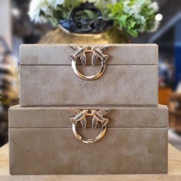 2'Li Obje süet Kutu Kuş Detaylı