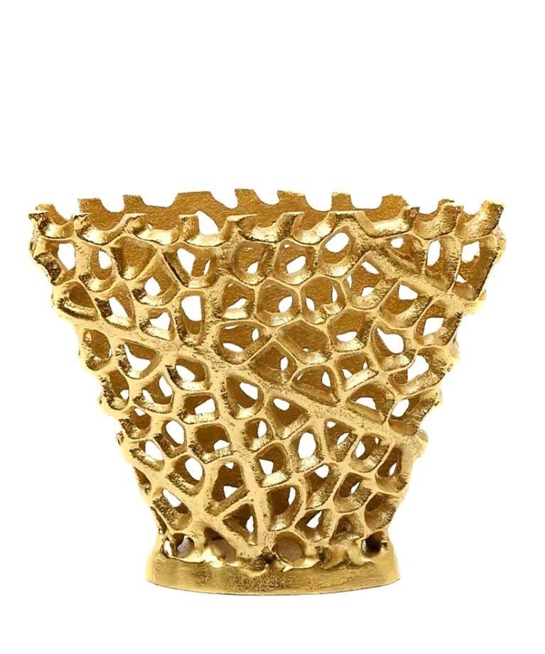 Altın Metal Dekor Vazo 22cm