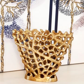 Altın Metal Dekor Vazo 22cm