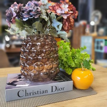 Kahve Kabarcık Cam Vazo Küçük Boy