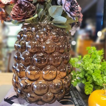 Kahve Kabarcık Cam Vazo Büyük Boy