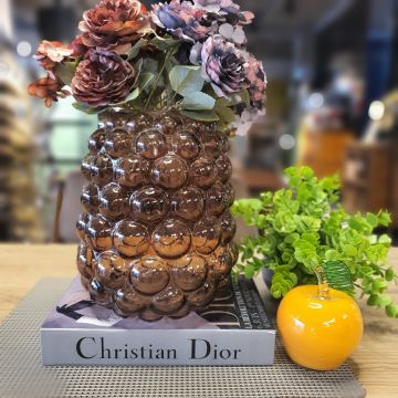 Kahve Kabarcık Cam Vazo Büyük Boy