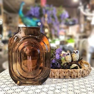 Elips Cam Vazo Kahve Orta Boy