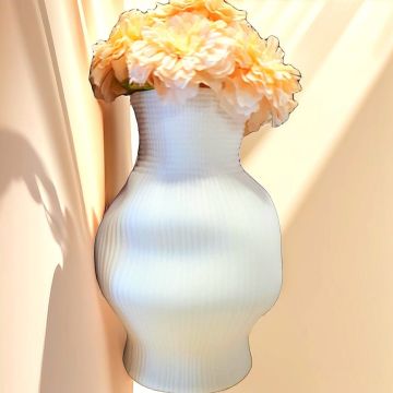 Beyaz Darbeli Vazo Kısa 23cm