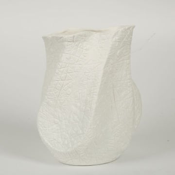 Beyaz Deri Baskılı Vazo