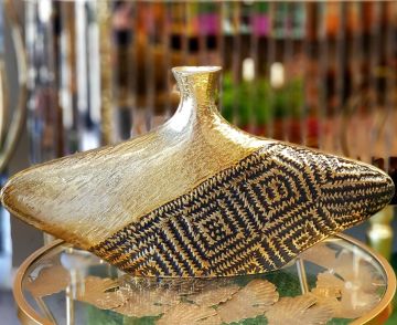 Elegant Gold İşlemeli Metal Vazo 47cm