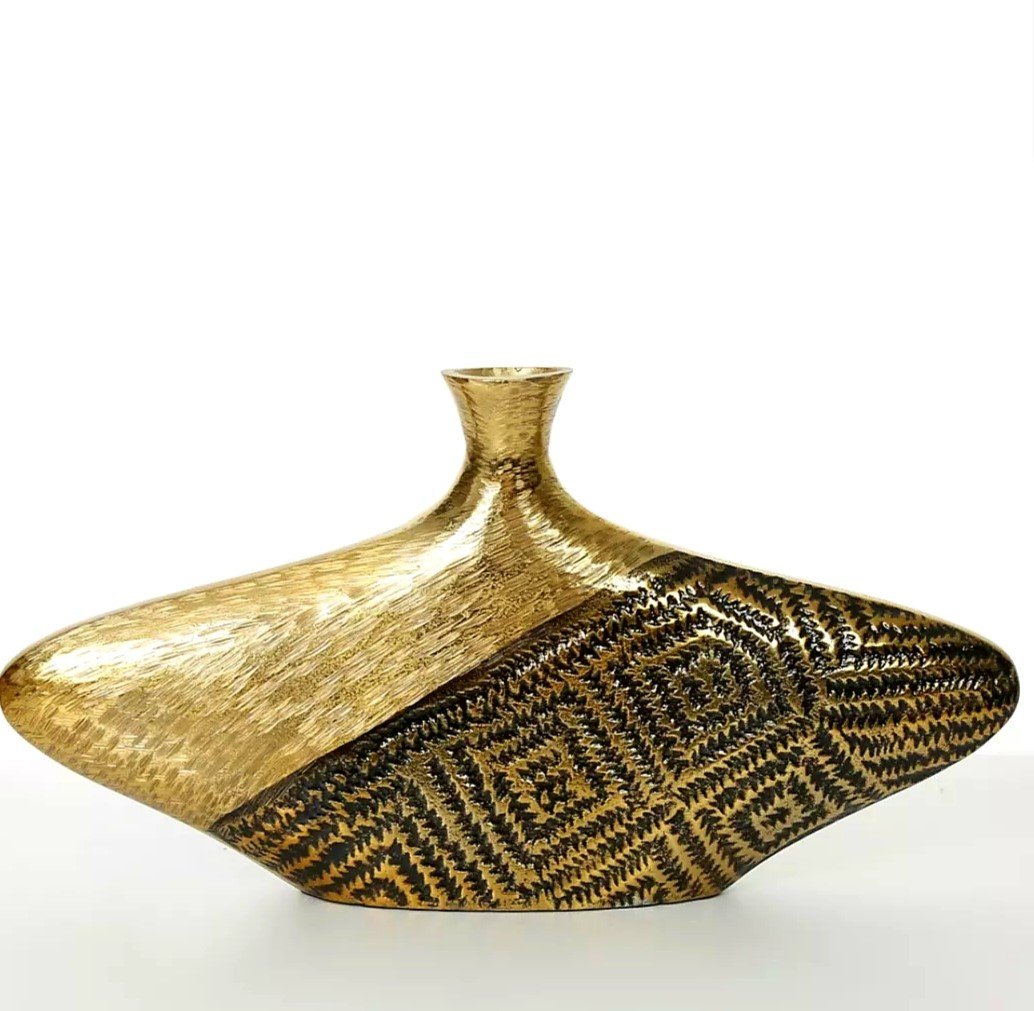 Elegant Gold İşlemeli Metal Vazo 47cm