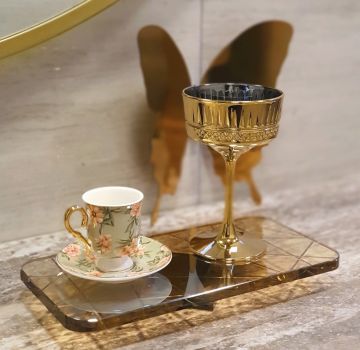 Amber Siyah Ayaklı Cam Sunumluk 30x15x4cm