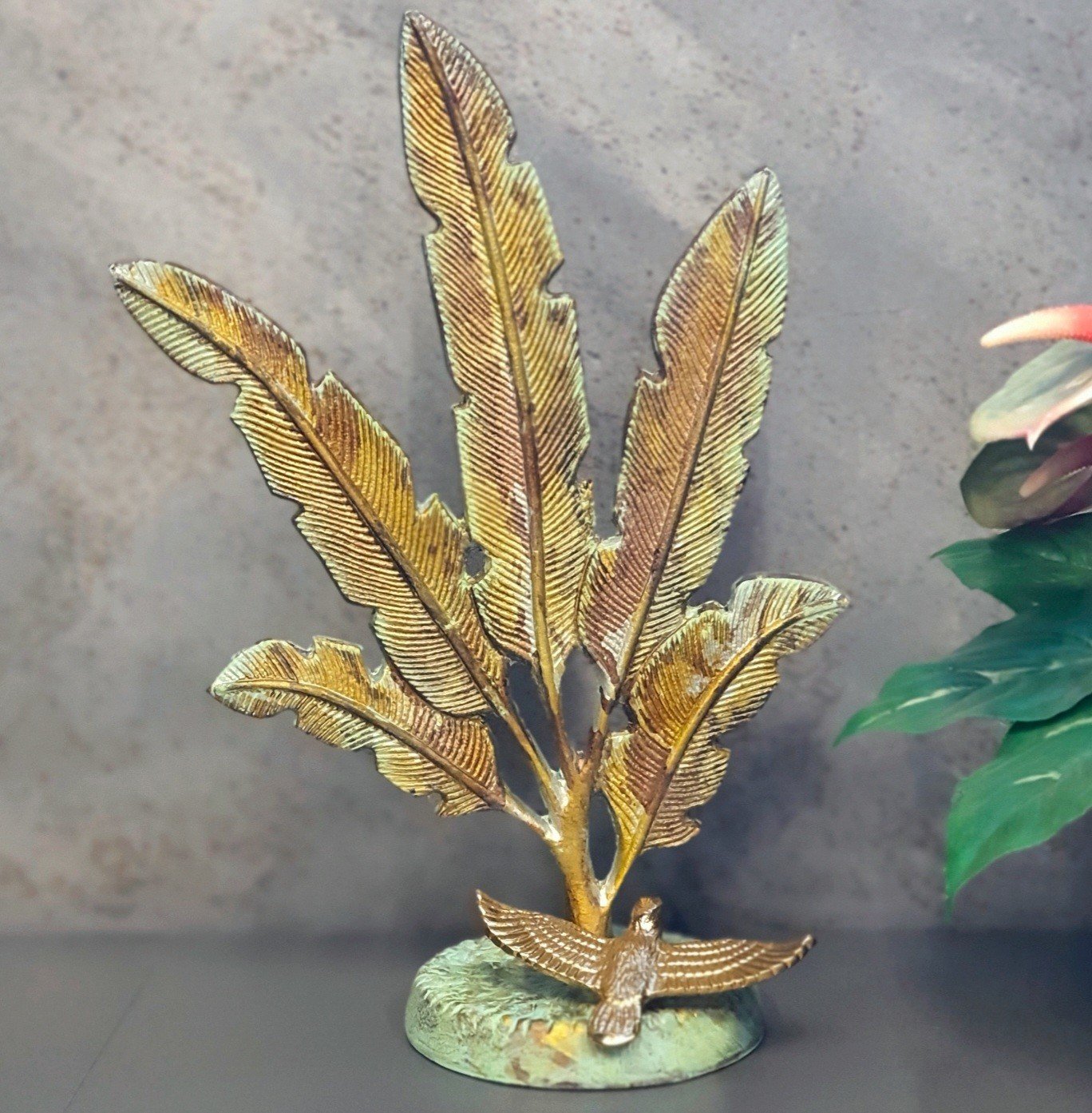 Palmiyeli Gold Yeşil Metal Dekor Obje 27x41cm