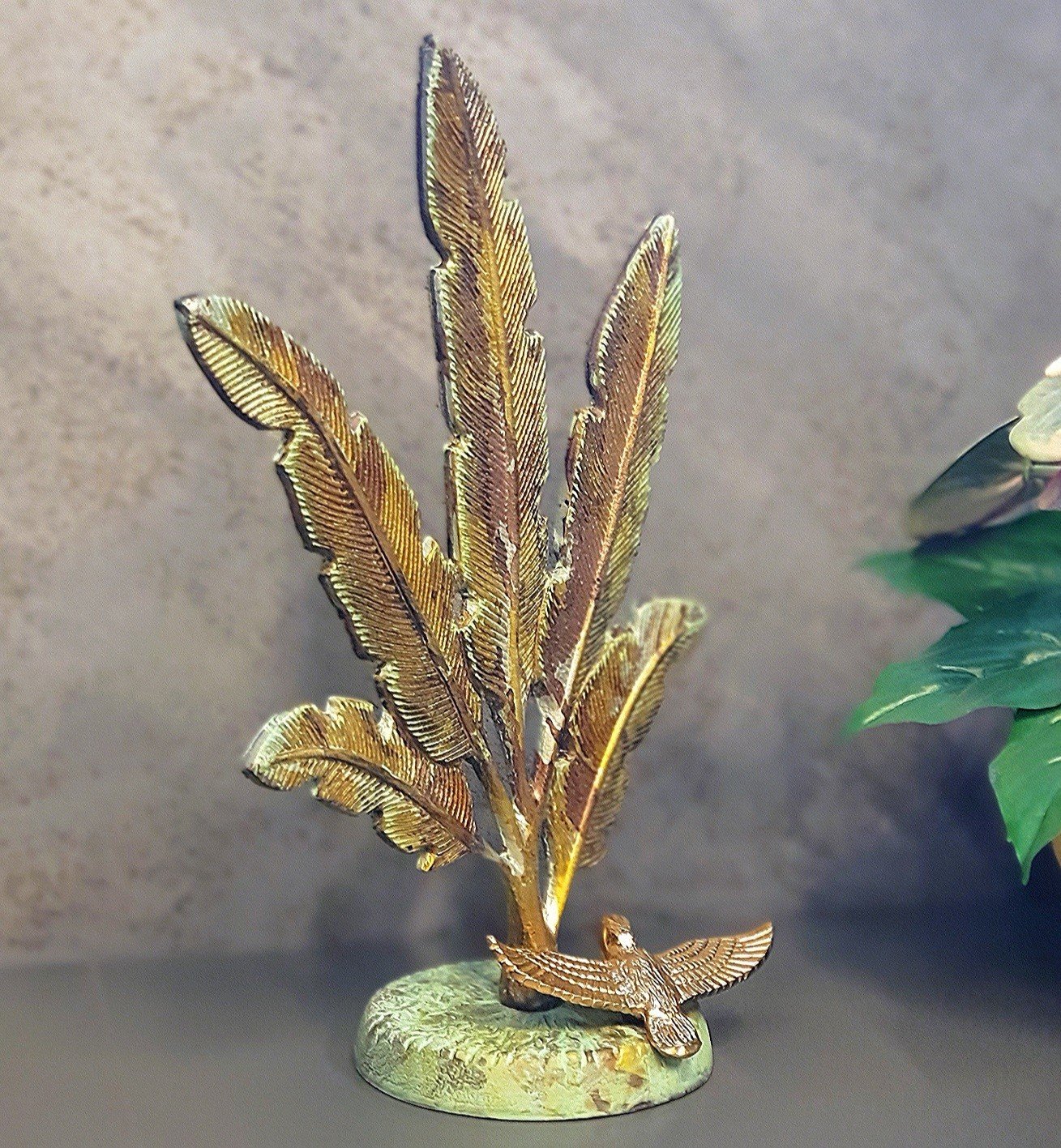 Palmiyeli Gold Yeşil Metal Dekor Obje 27x41cm