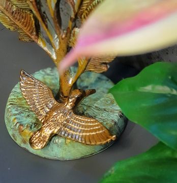 Palmiyeli Gold Yeşil Metal Dekor Obje 27x41cm