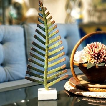 Mermer Tabanlı Metal Yaprak Dekor 41cm
