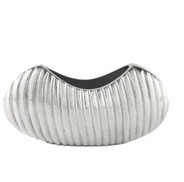 Gümüş Renk Metal Oval Vazo 26x7x14cm