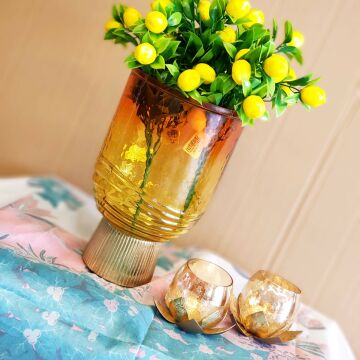 Kehribar Lale Cam Vazo 27cm