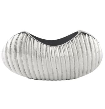Gümüş Renk Metal Oval Vazo 34x9x16cm