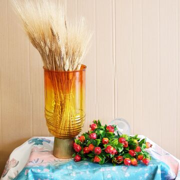 Kehribar Lale Cam Vazo 36cm