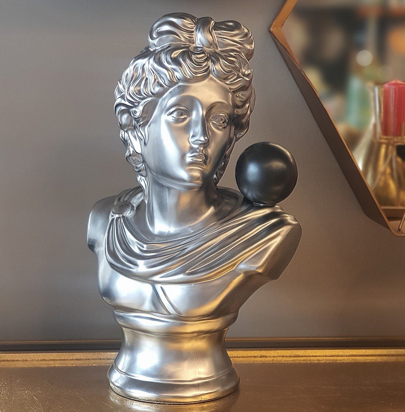 Gümüş Renk Büst Seramik Obje 26x17x45cm
