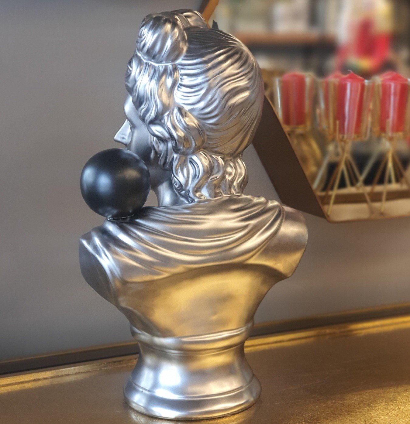 Gümüş Renk Büst Seramik Obje 26x17x45cm