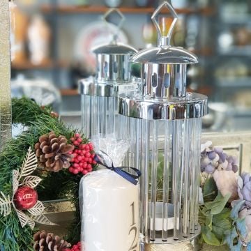 Kristal Çubuklu Mumluk Gümüş 39cm