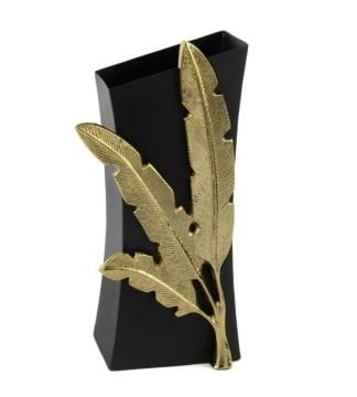 Siyah Gold Palmiyeli Metal Vazo 18x14x39cm