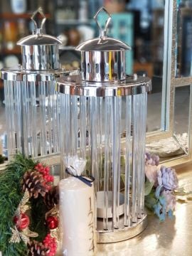 Kristal Çubuklu Mumluk Gümüş 54cm