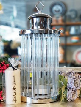 Kristal Çubuklu Mumluk Gümüş 54cm