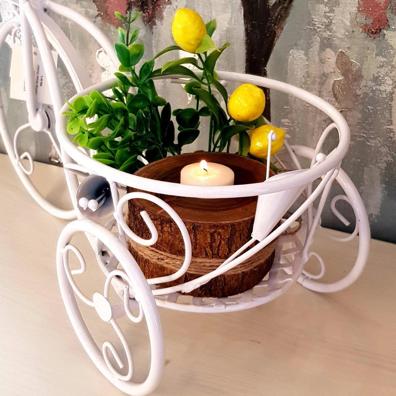 Ferforje Dekoratif Beyaz Bisiklet