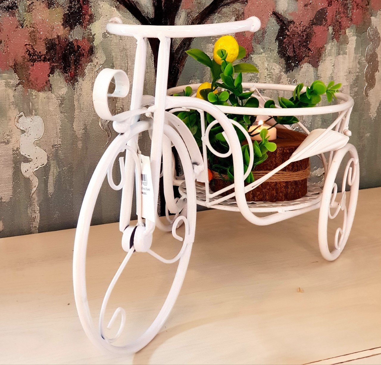 Ferforje Dekoratif Beyaz Bisiklet