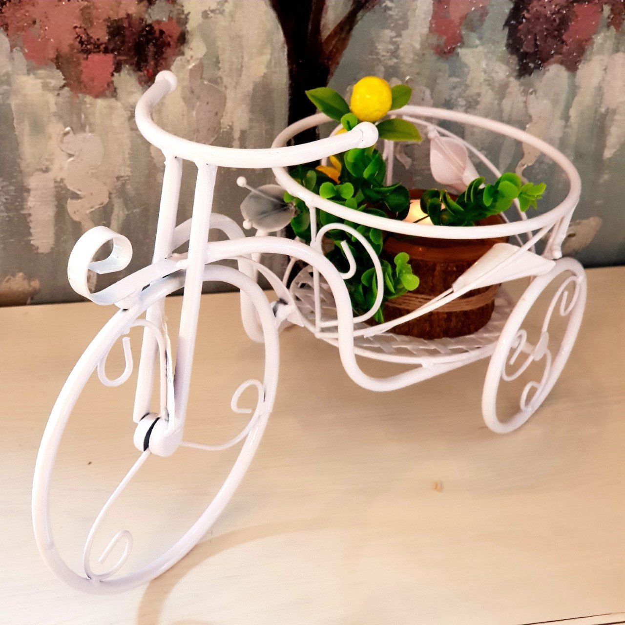Ferforje Dekoratif Beyaz Bisiklet
