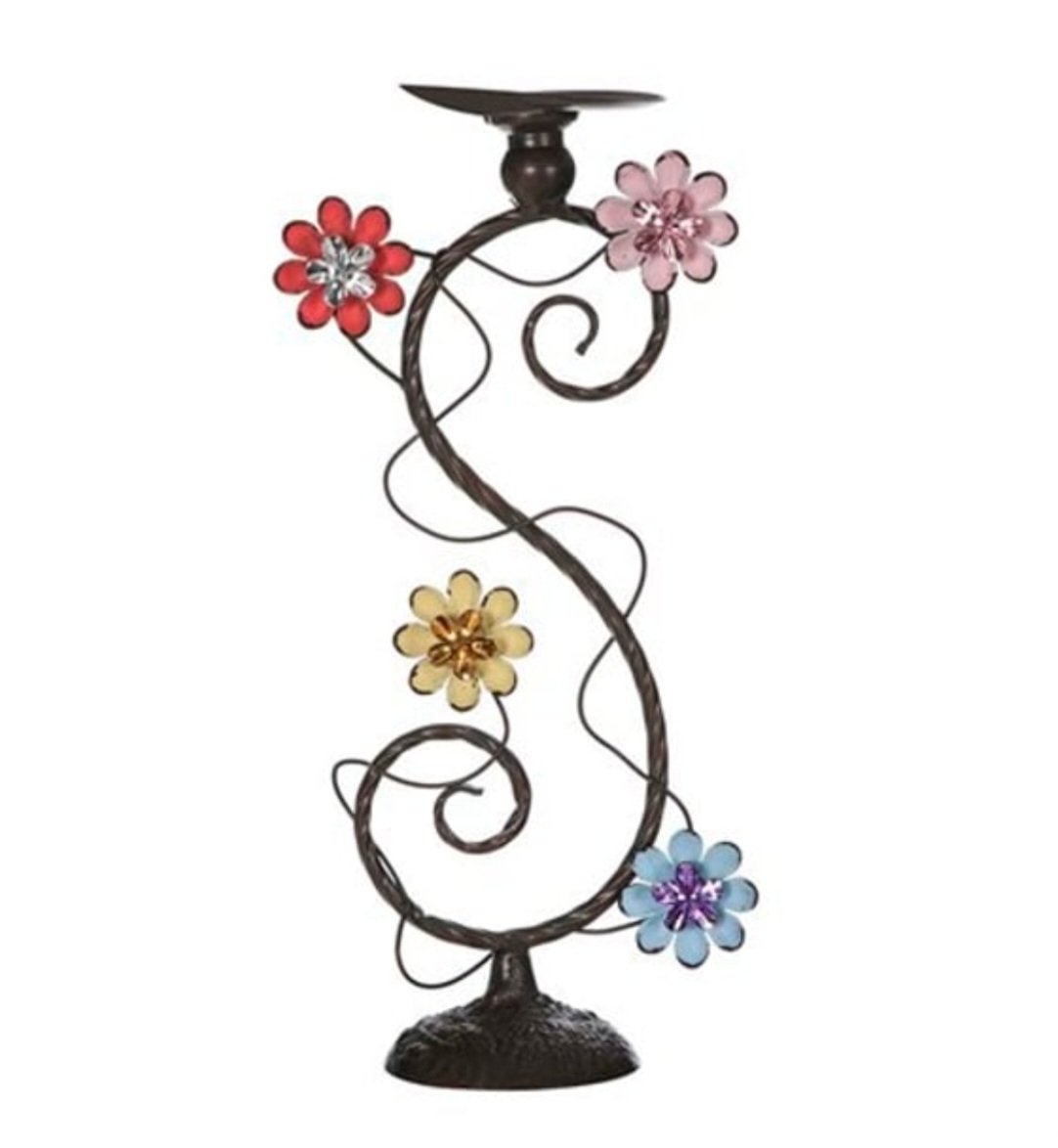 Retro Metal Çiçekli Mumluk