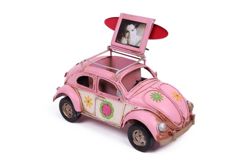 Dekoratif Metal Vosvos Kalemlik ve Fotoğraf Çerçeveli Pembe