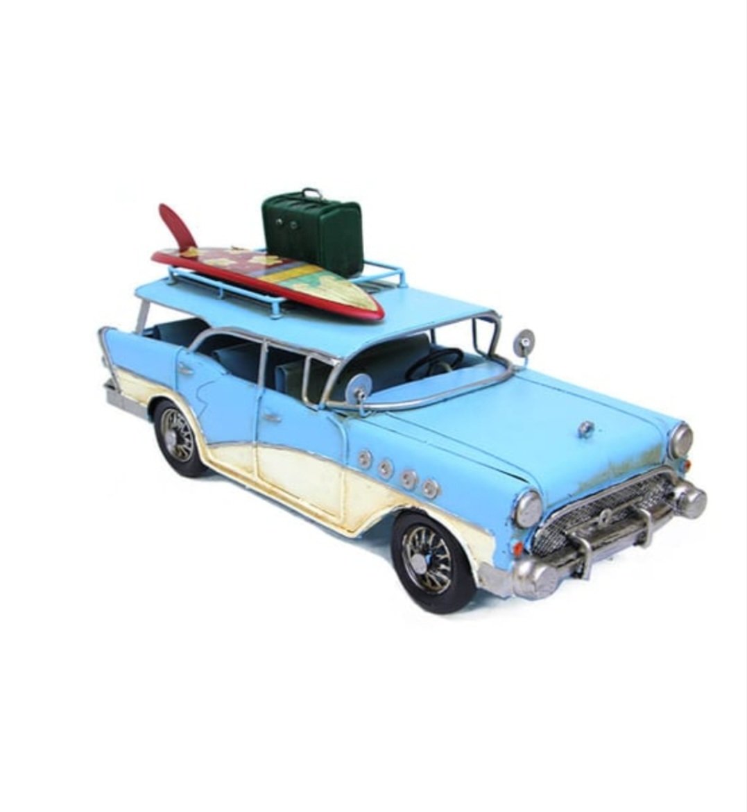 Metal Dekoratif Büyük Boy Station Vagon Araba Mavi