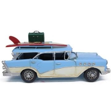 Metal Dekoratif Büyük Boy Station Vagon Araba Mavi