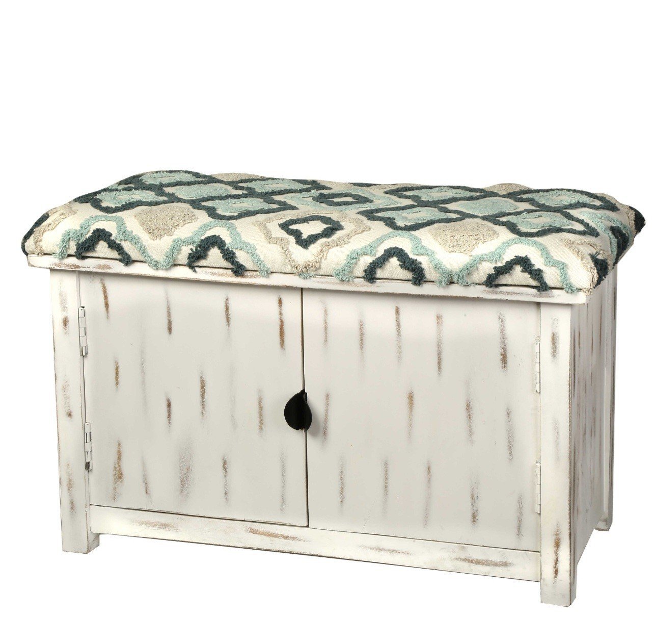 Otantik Dolaplı Beyaz Eskitme Bench