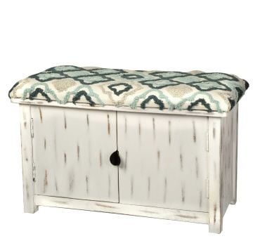 Otantik Dolaplı Beyaz Eskitme Bench