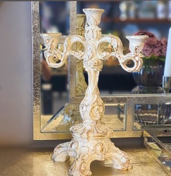 Polyester Üç Kollu İşlemeli Şamdan