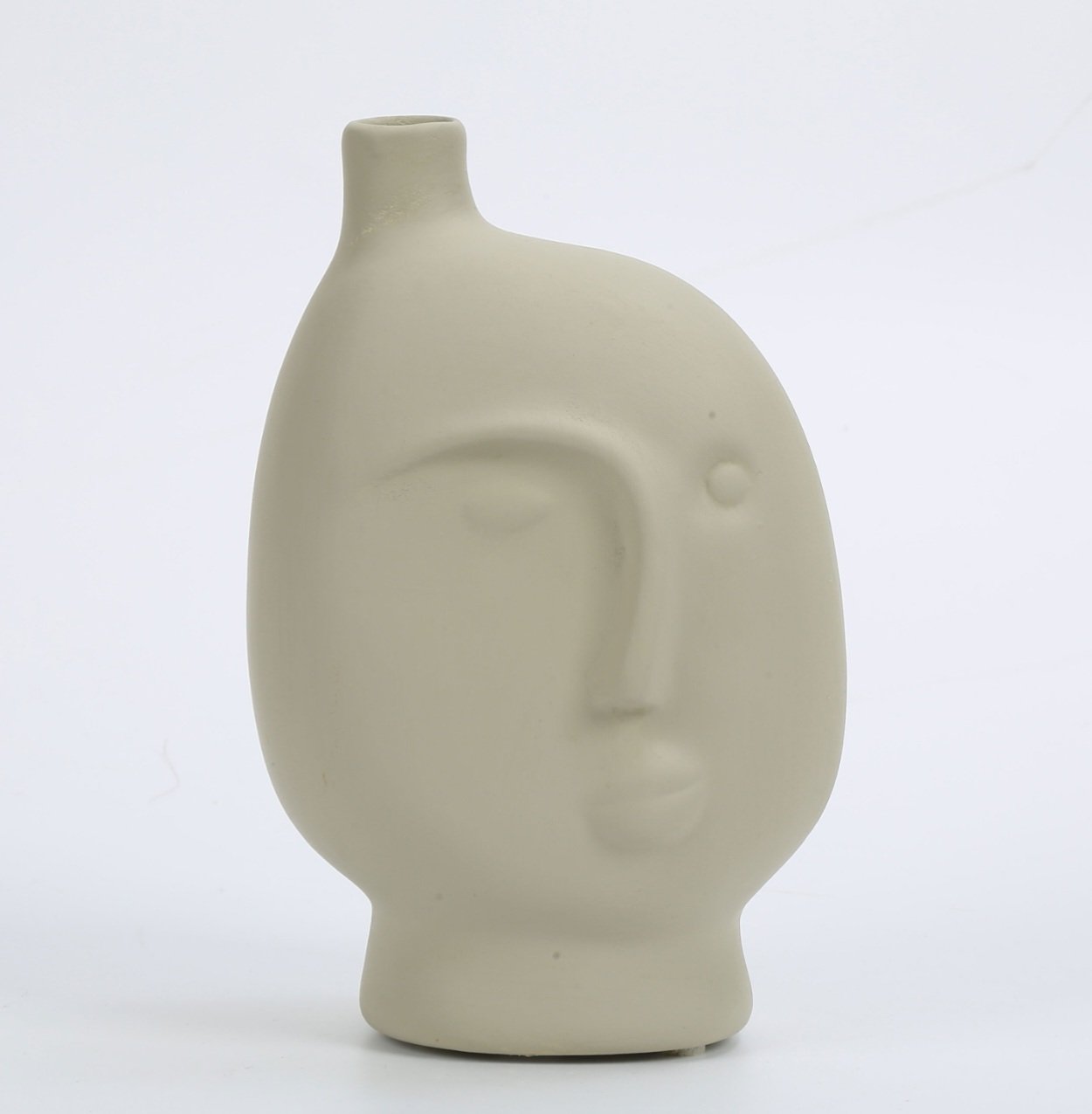 Dekoratif Seramik Face Vazo Bej