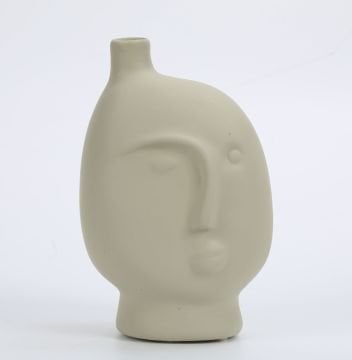 Dekoratif Seramik Face Vazo Bej